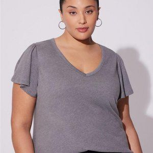 NWT Torrid Gray Girlfriend Signature Jersey V-Neck Flutter Sleeve Tee